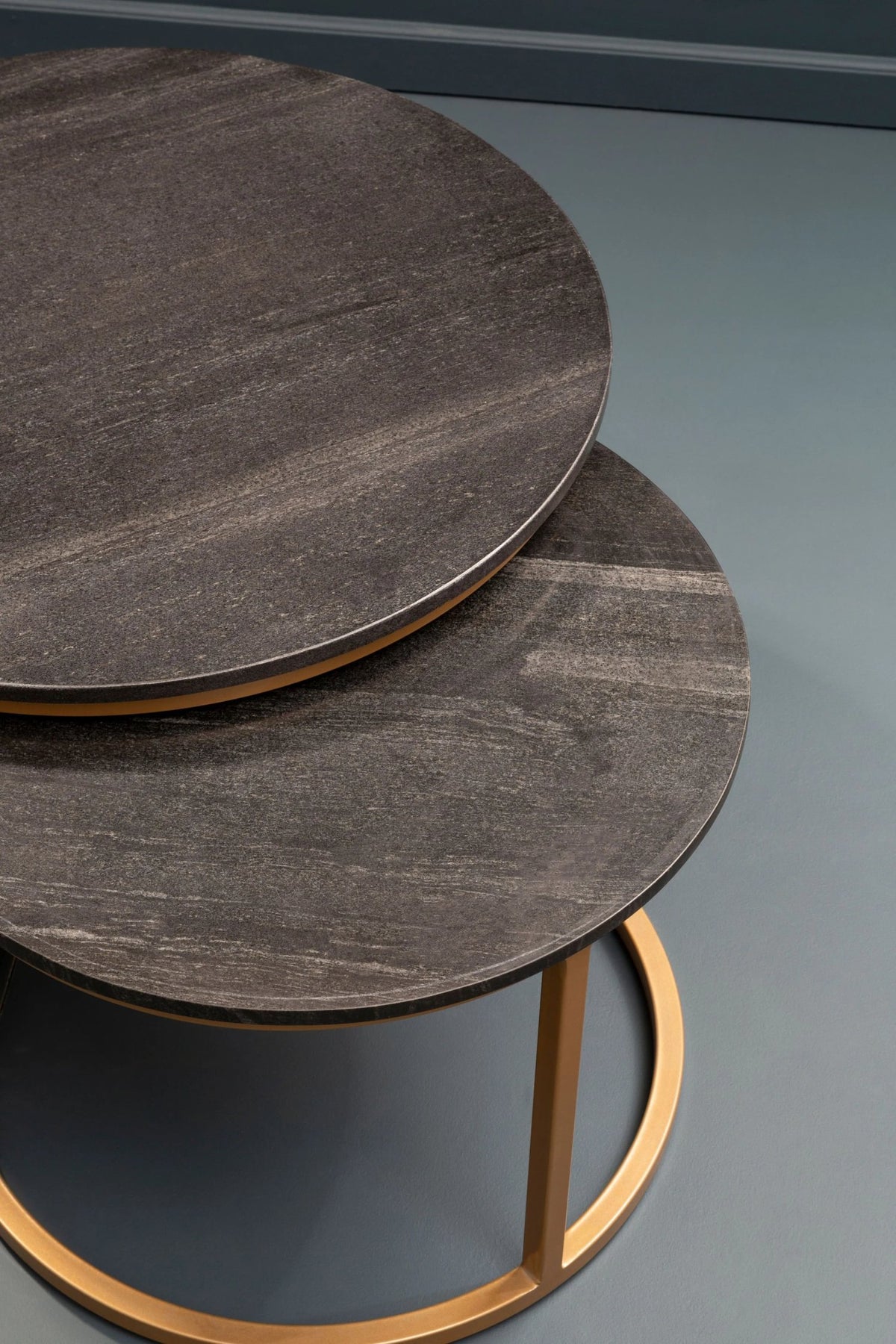 Nerello Nest Of Two Black Marble Top Round Coffee Tables