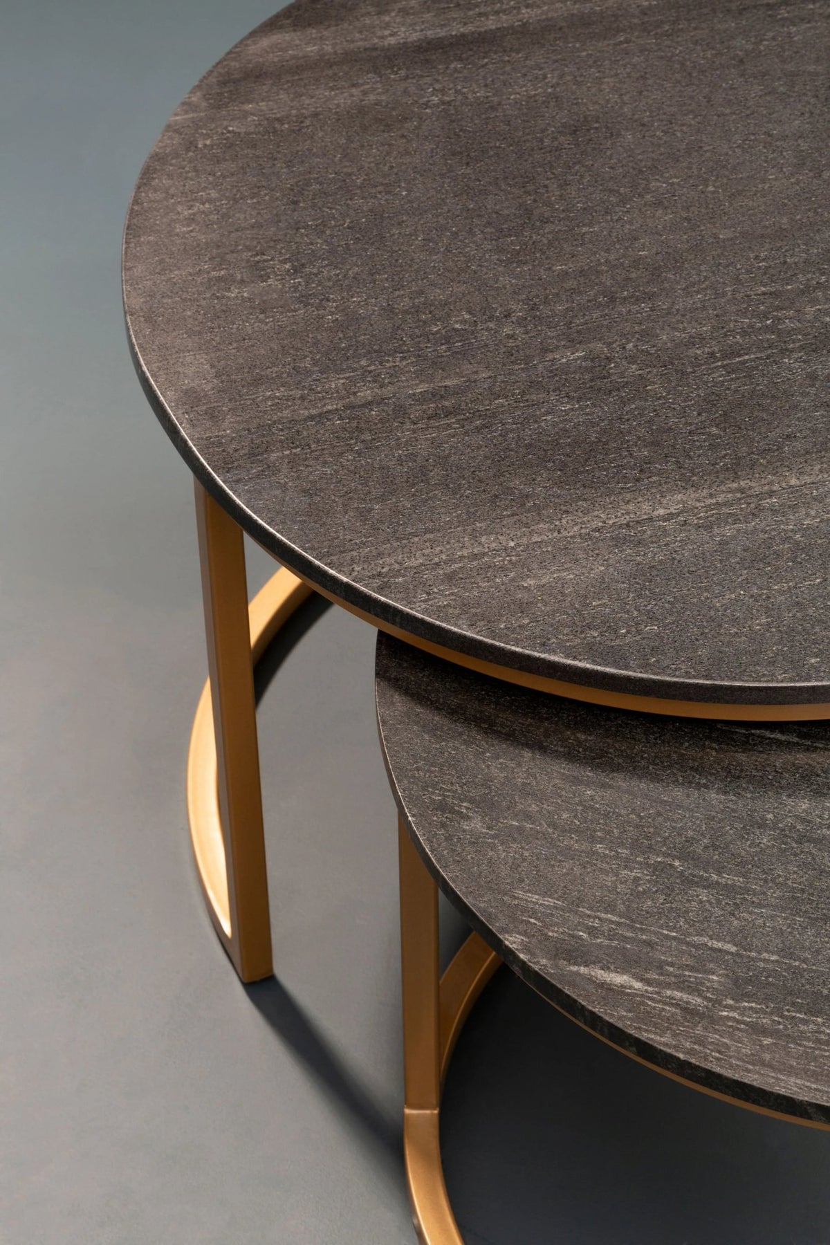 Nerello Nest Of Two Black Marble Top Round Coffee Tables