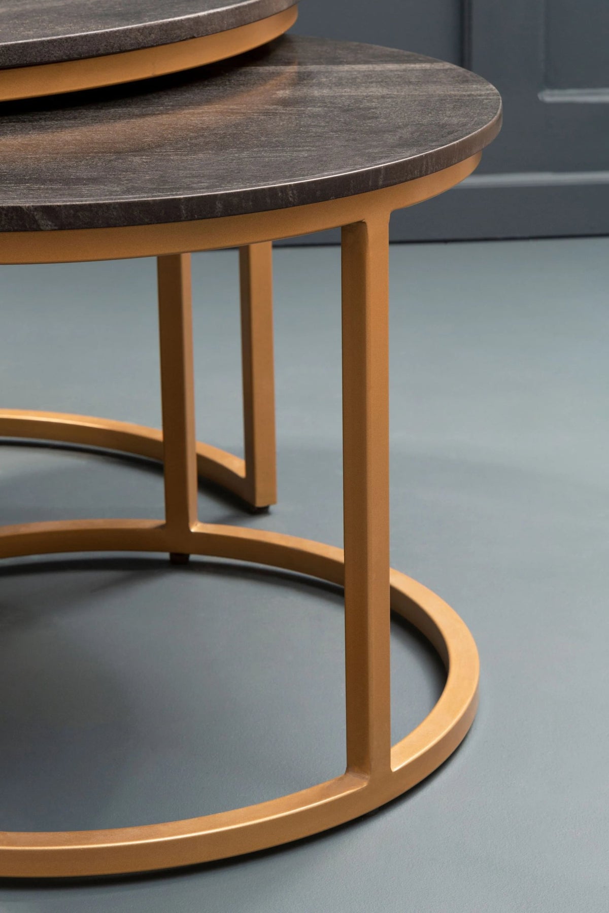 Nerello Nest Of Two Black Marble Top Round Coffee Tables