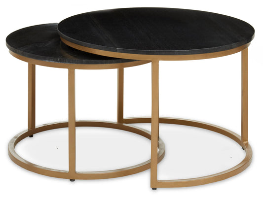 Nerello Nest Of Two Black Marble Top Round Coffee Tables