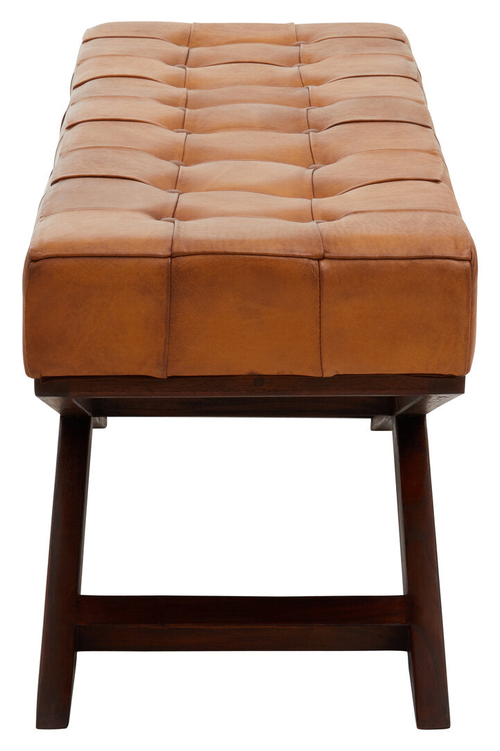 Andes Brown Leather Bench with Cedarwood Base