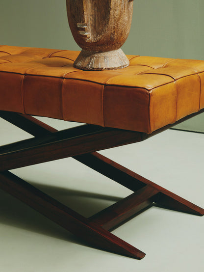 Andes Brown Leather Bench with Cedarwood Base