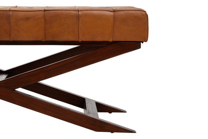 Andes Brown Leather Bench with Cedarwood Base