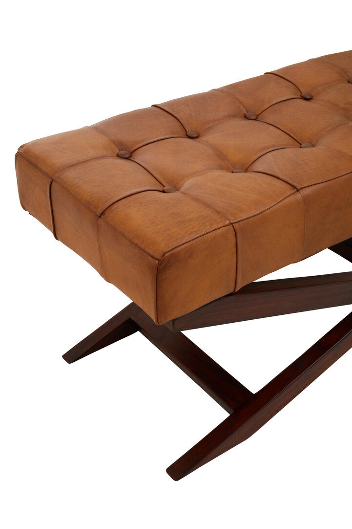 Andes Brown Leather Bench with Cedarwood Base