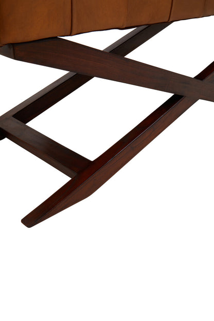 Andes Brown Leather Bench with Cedarwood Base
