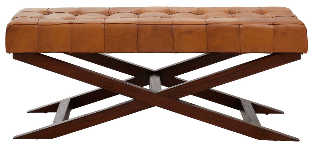 Andes Brown Leather Bench with Cedarwood Base
