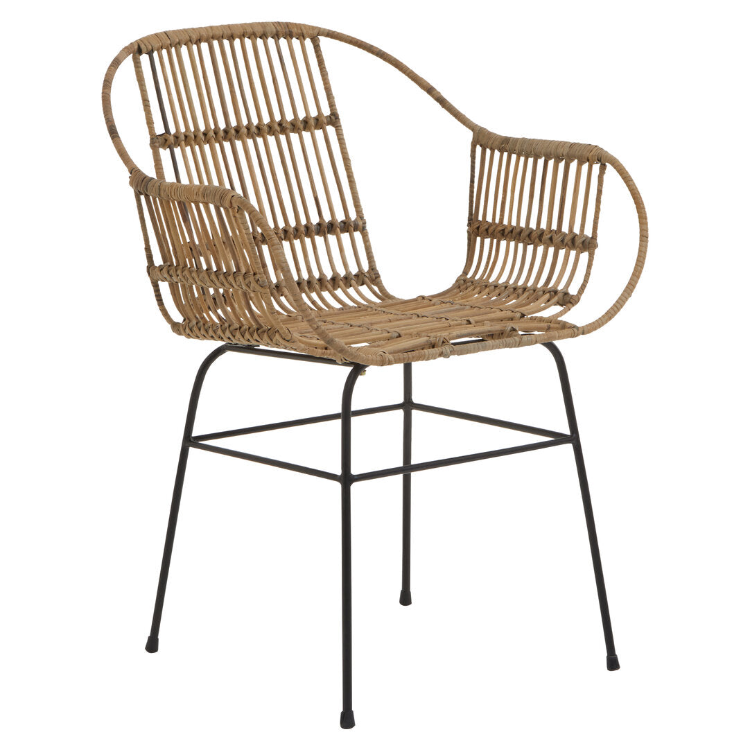 Borneo Natural Rattan With Black Metal Armchair
