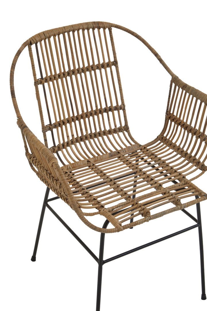 Borneo Natural Rattan With Black Metal Armchair