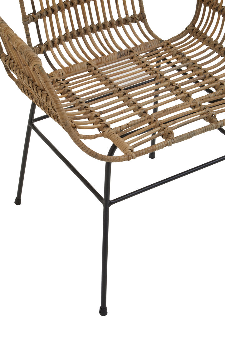 Borneo Natural Rattan With Black Metal Armchair