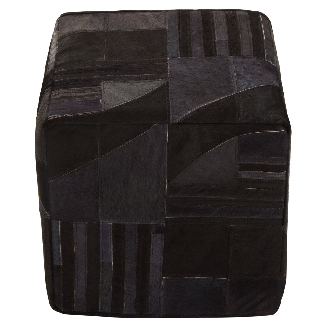 Hygge Safira Black And Grey Deco Hair on Leather Pouffe
