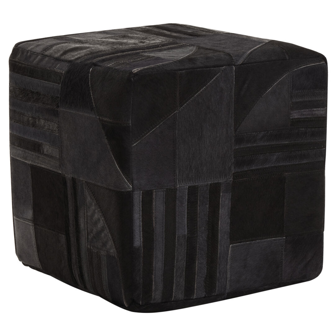 Hygge Safira Black And Grey Deco Hair on Leather Pouffe