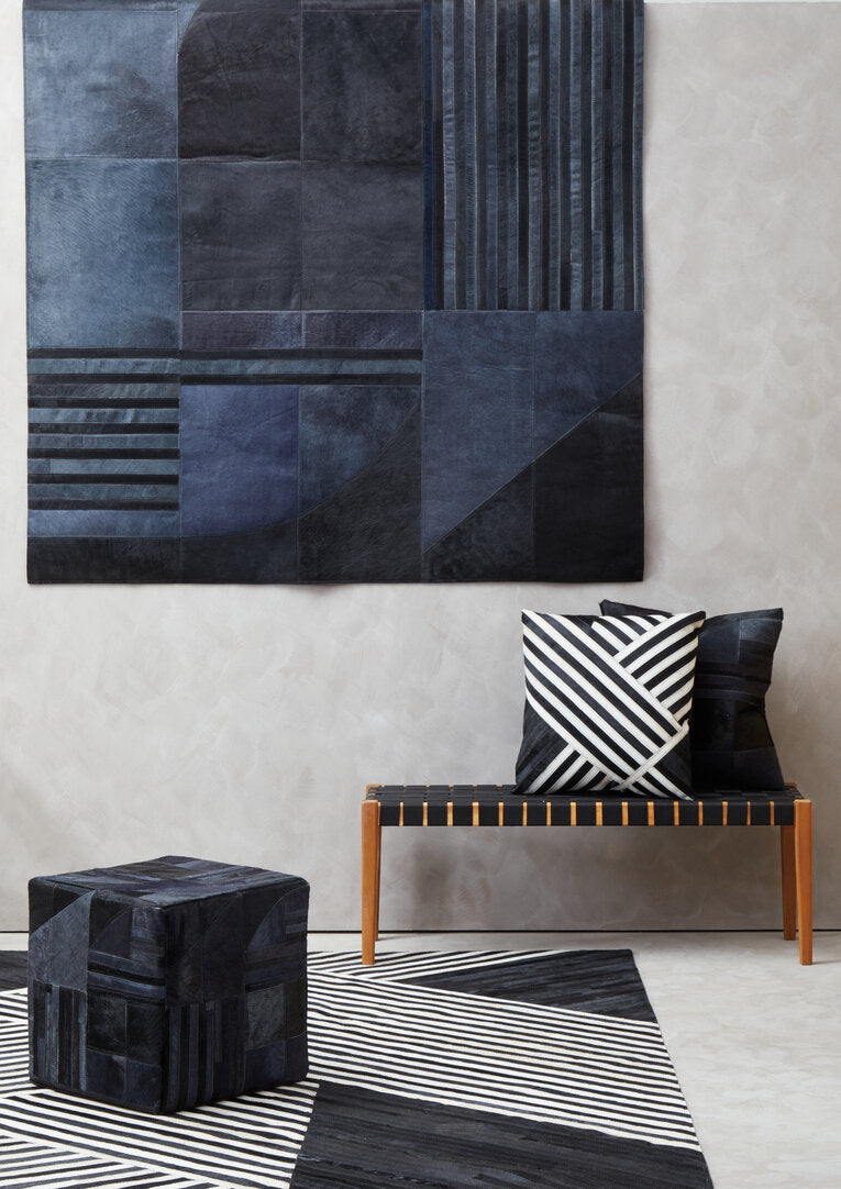 Hygge Safira Black And Grey Deco Hair on Leather Pouffe