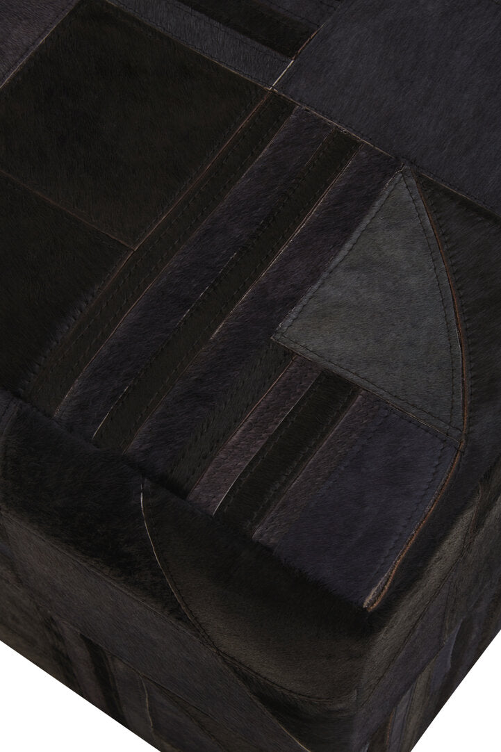 Hygge Safira Black And Grey Deco Hair on Leather Pouffe