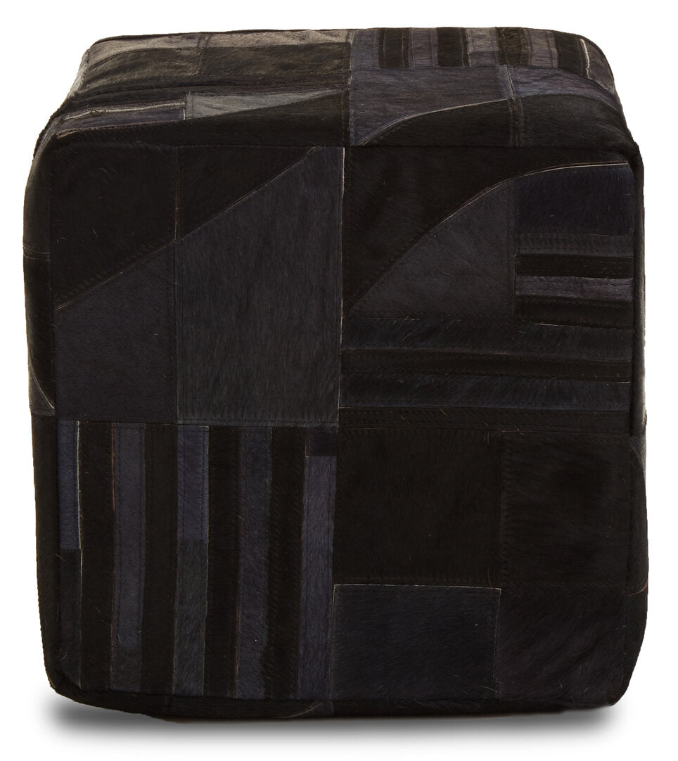 Hygge Safira Black And Grey Deco Hair on Leather Pouffe