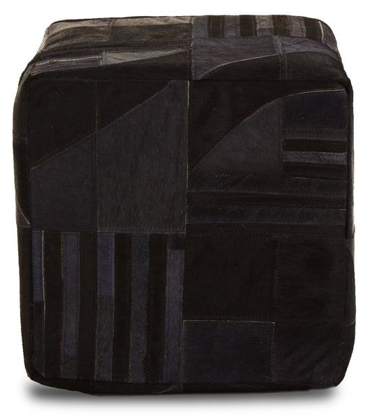 Hygge Safira Black And Grey Deco Hair on Leather Pouffe