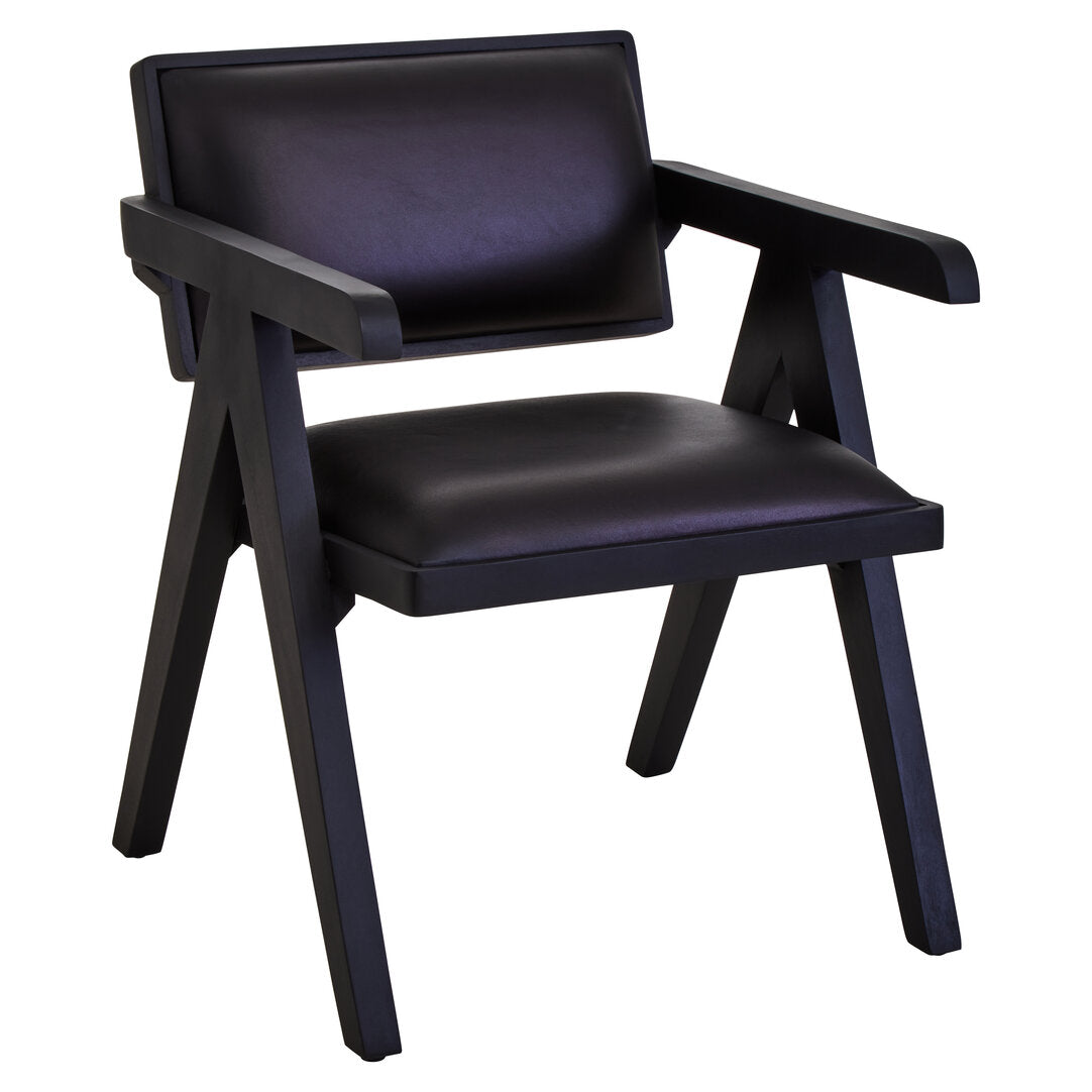 Dakota Black Leather Armchair With Wood Frame