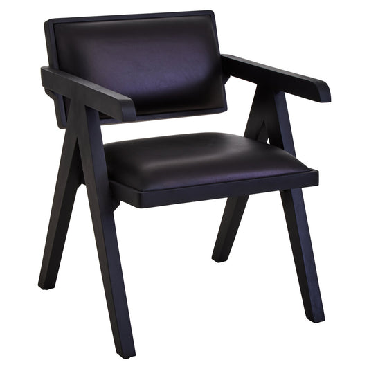 Dakota Black Leather Armchair With Wood Frame