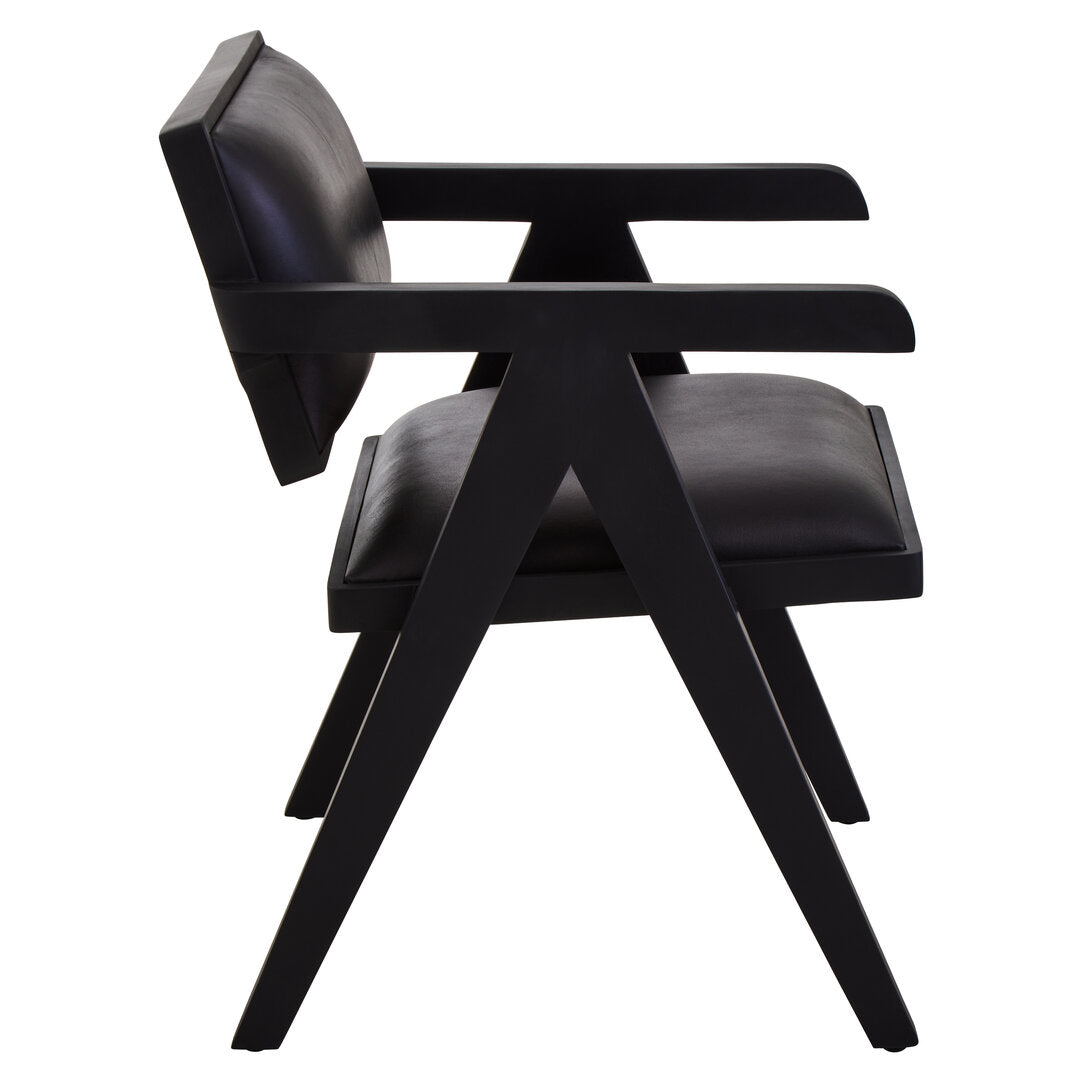 Dakota Black Leather Armchair With Wood Frame