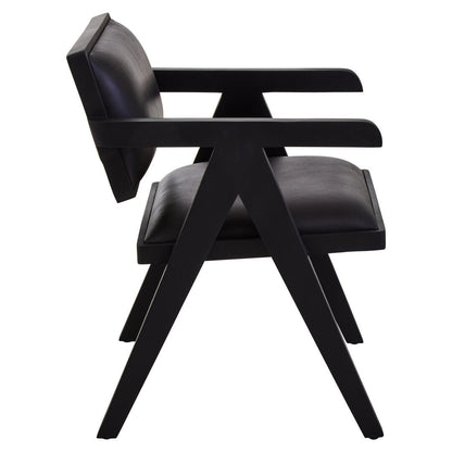 Dakota Black Leather Armchair With Wood Frame