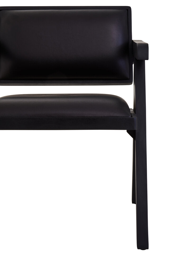 Dakota Black Leather Armchair With Wood Frame