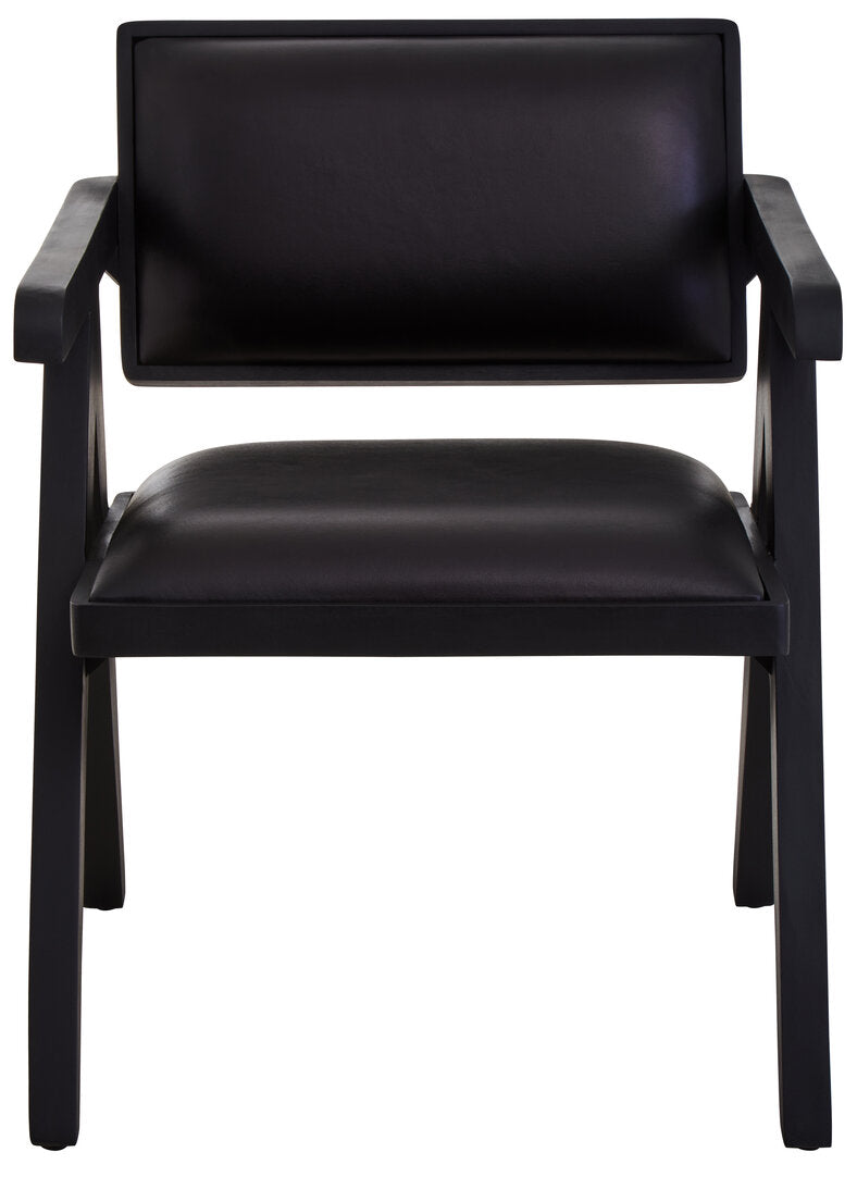 Dakota Black Leather Armchair With Wood Frame