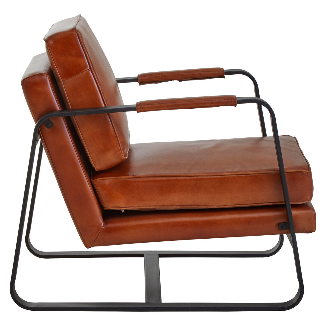 Dakota Tan Leather Armchair With Black Iron Frame