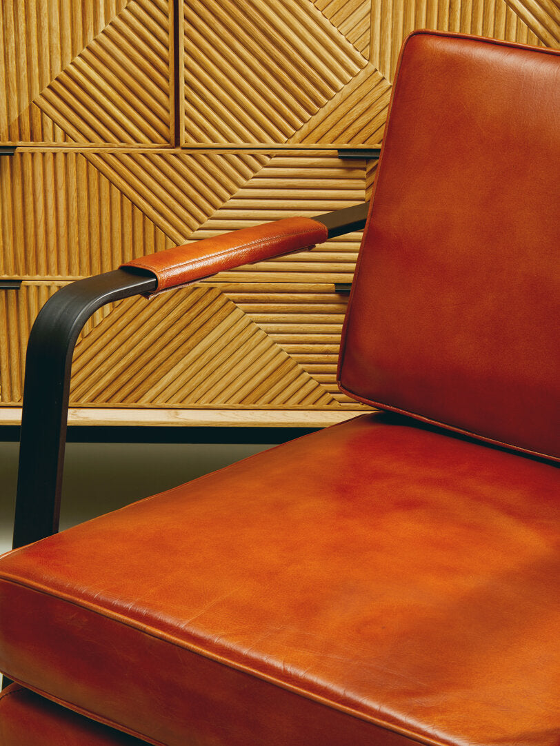 Dakota Tan Leather Armchair With Black Iron Frame