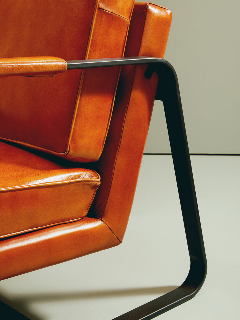 Dakota Tan Leather Armchair With Black Iron Frame