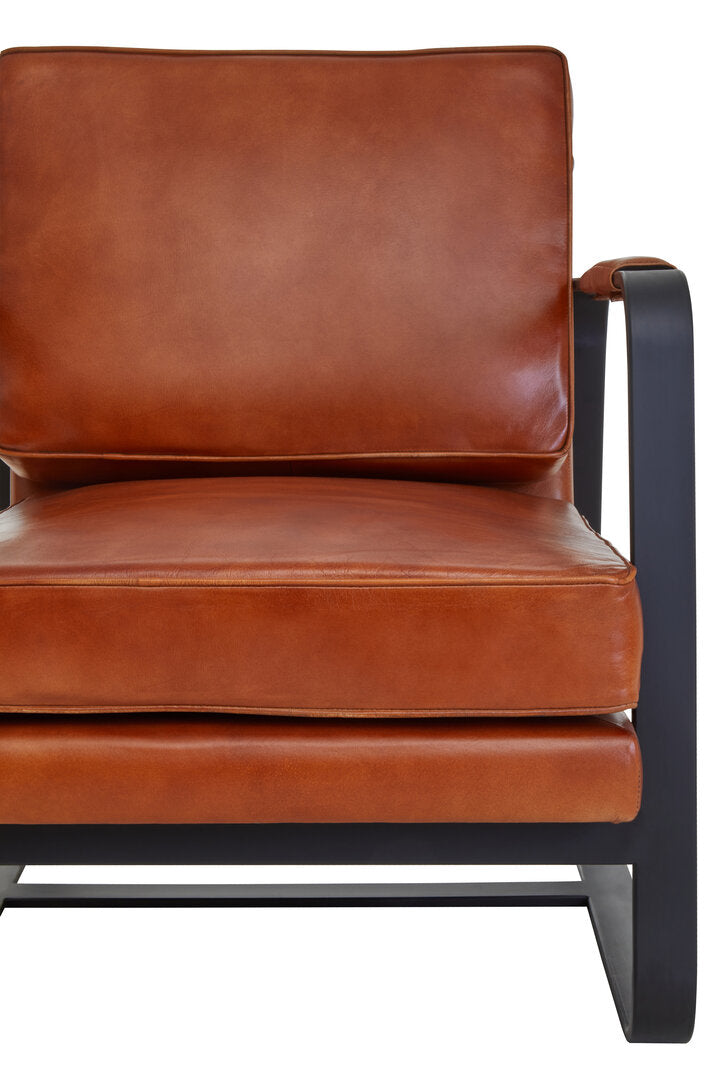 Dakota Tan Leather Armchair With Black Iron Frame