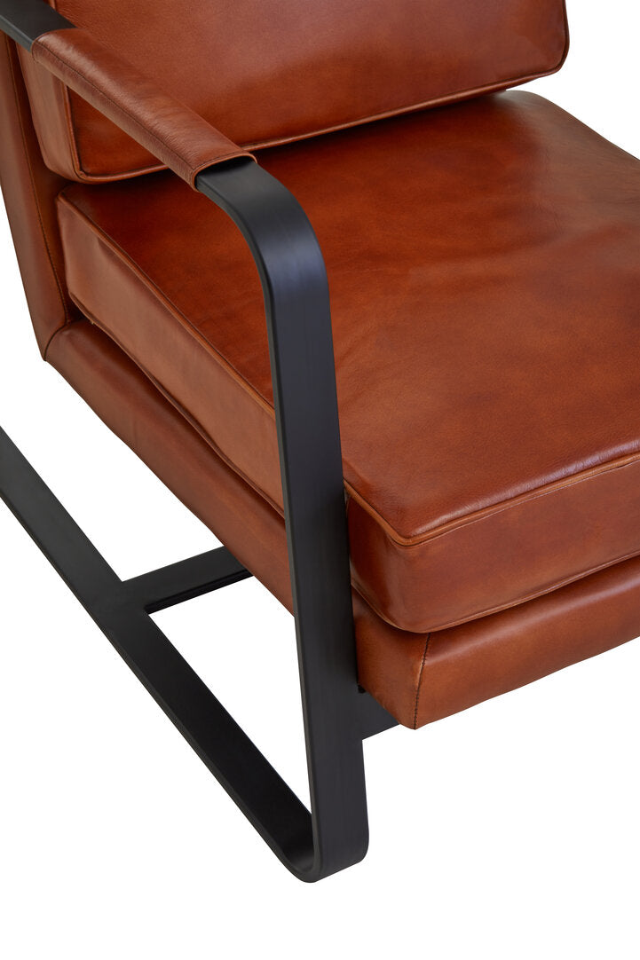 Dakota Tan Leather Armchair With Black Iron Frame