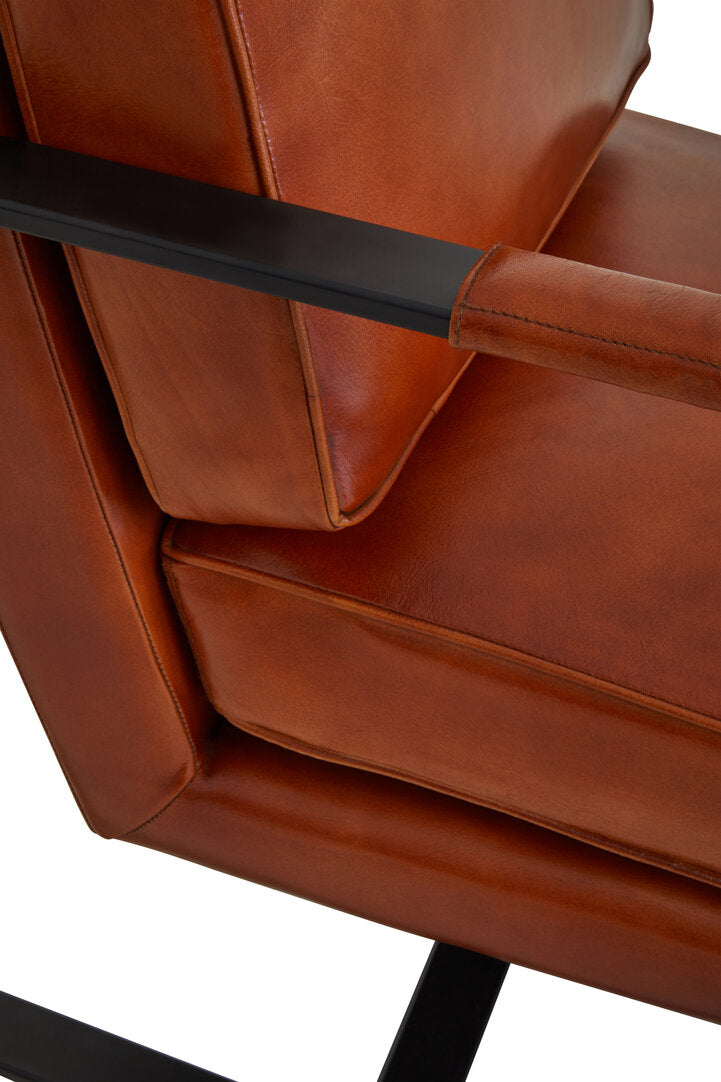 Dakota Tan Leather Armchair With Black Iron Frame