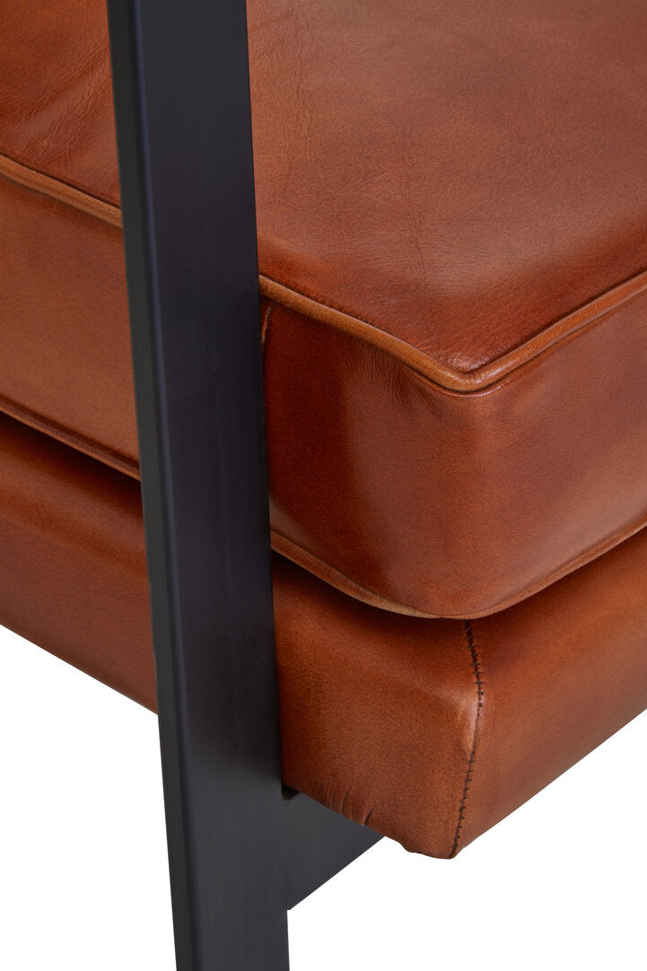 Dakota Tan Leather Armchair With Black Iron Frame