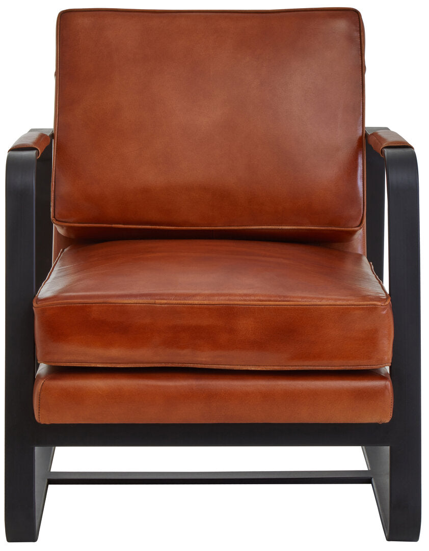 Dakota Tan Leather Armchair With Black Iron Frame
