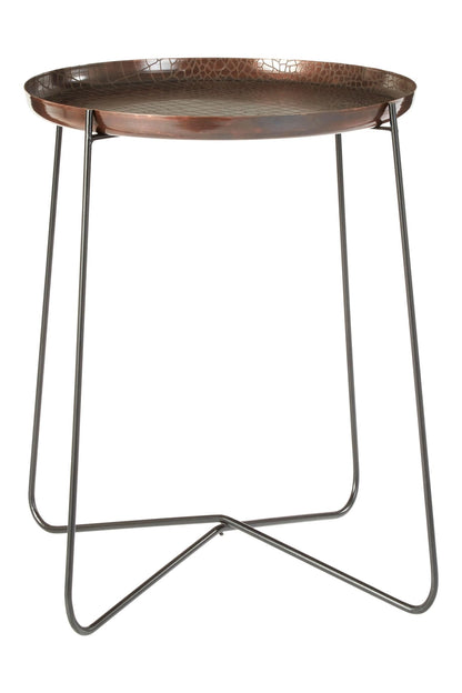 Sculptura Crocodile Texture Copper Finish and Black Round Side Table