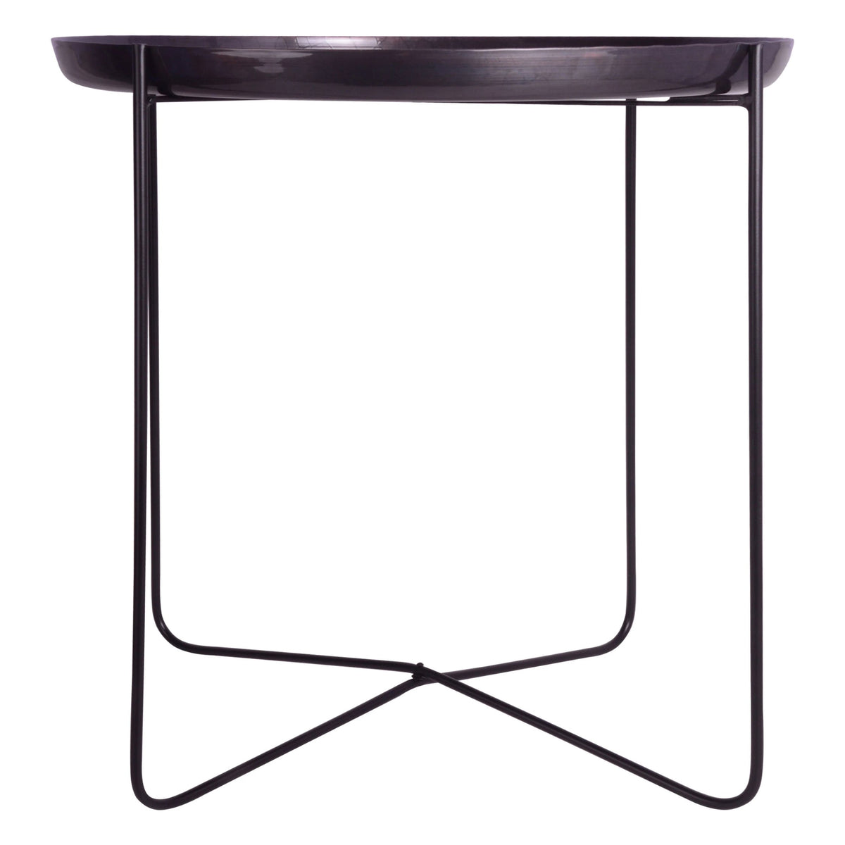 Sculptura Crocodile Texture Copper Finish and Black Round Side Table