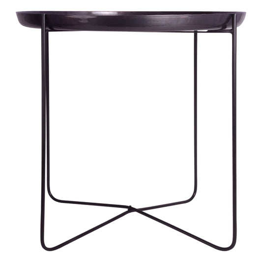 Sculptura Crocodile Texture Copper Finish and Black Round Side Table