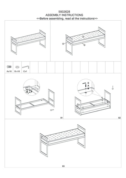 Bellmont BlackVelvet and Silver Finish Long Bench