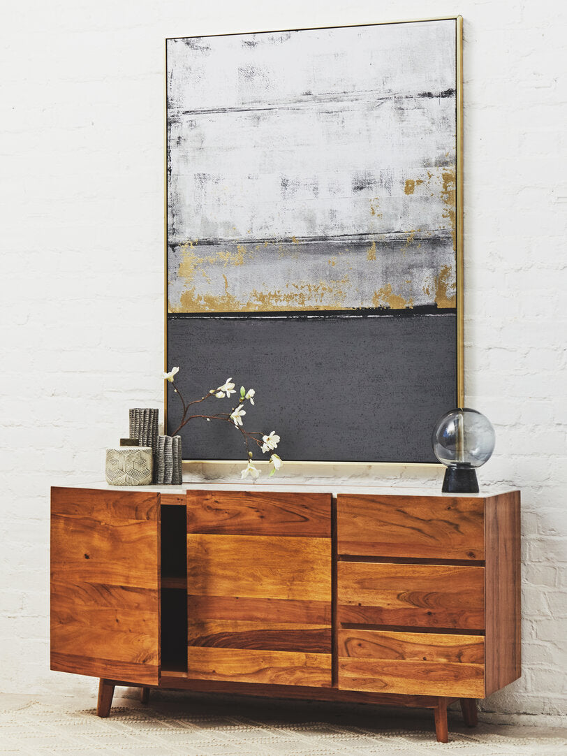 Crara 3 Drawer White Marble Sideboard