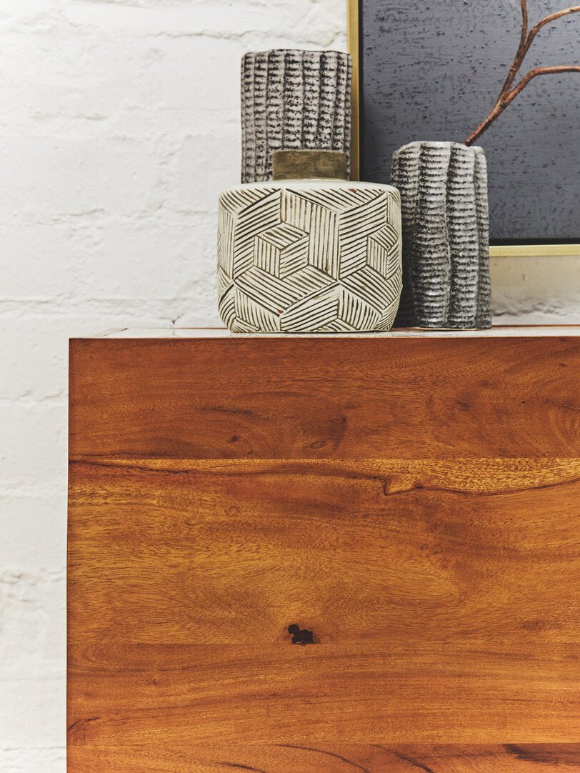 Crara 3 Drawer White Marble Sideboard