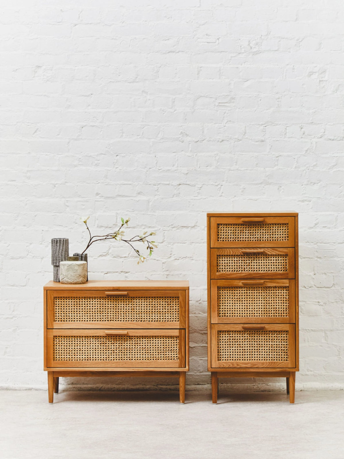 Bordeaux Rattan and Oak Wood Chest of Four Drawers