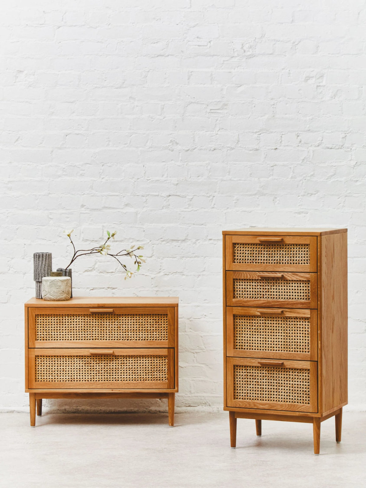 Bordeaux Rattan and Oak Wood Chest of Four Drawers