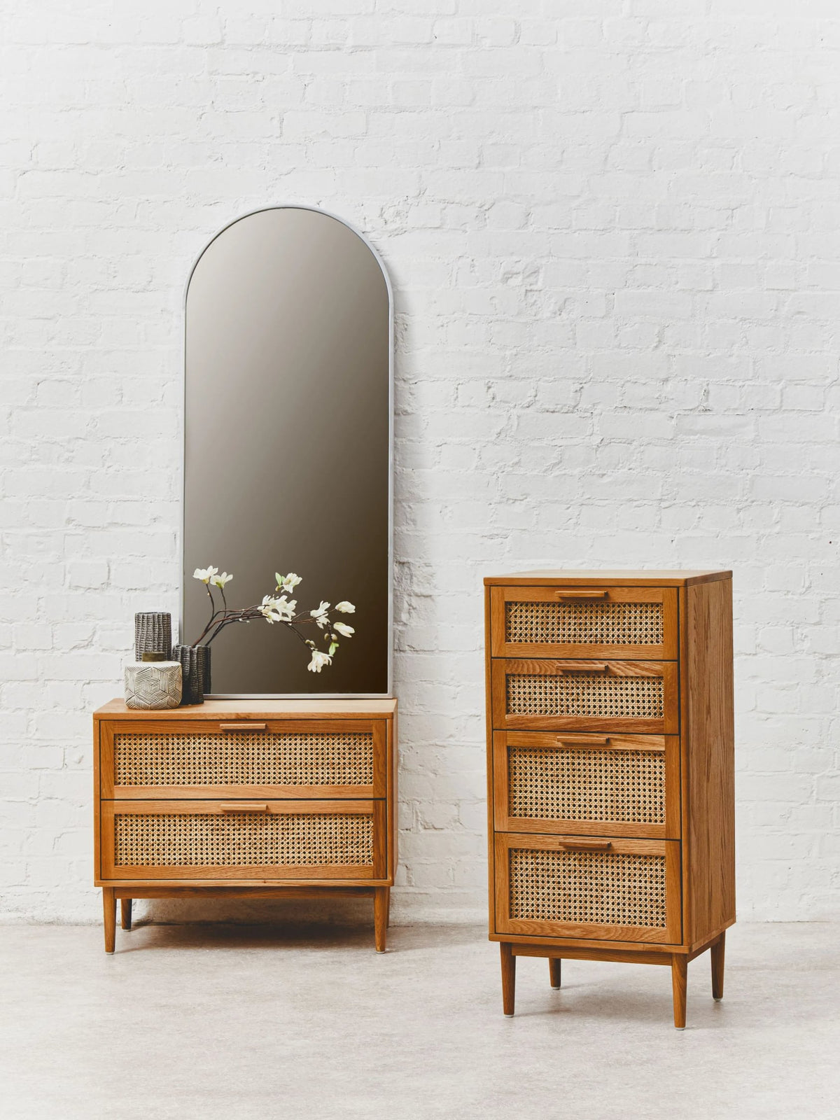 Bordeaux Rattan and Oak Wood Chest of Four Drawers