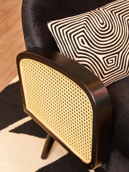 Pacific Black Velvet and Rattan Armchair