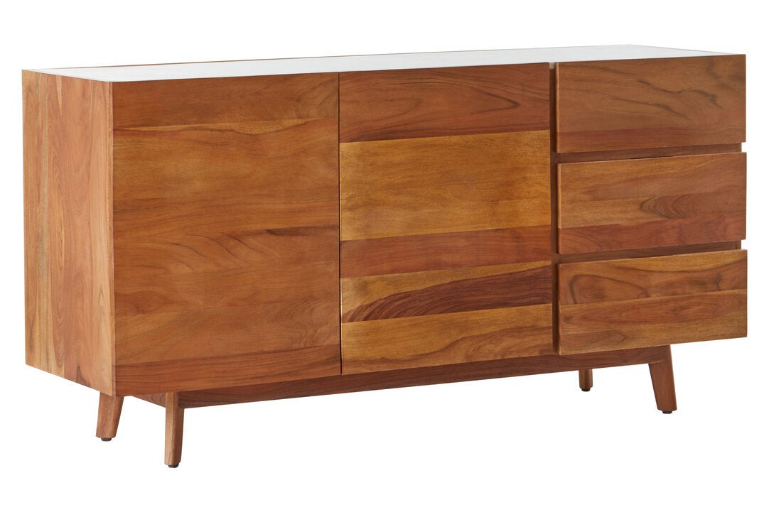 Crara 3 Drawer White Marble Sideboard