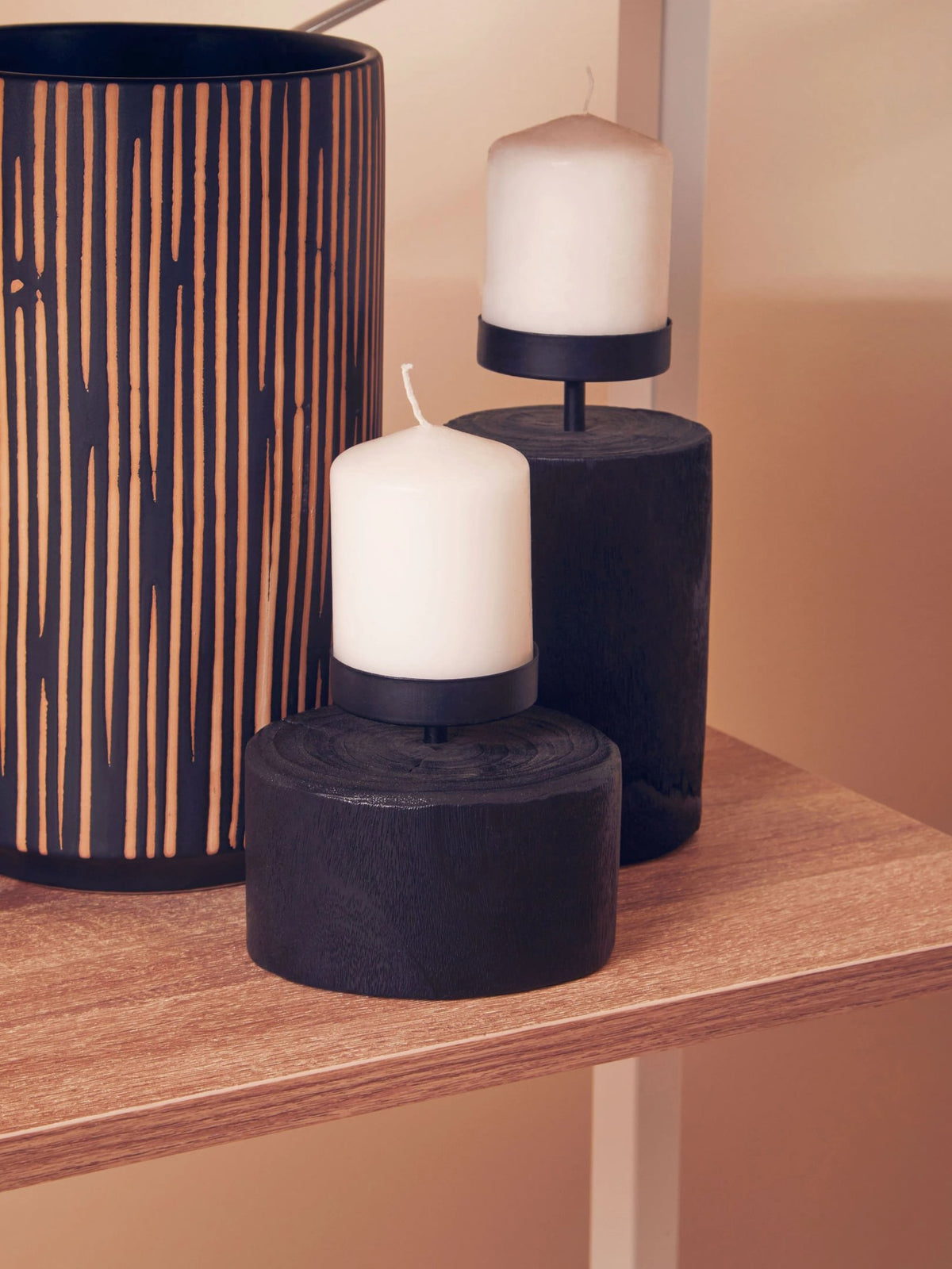 Oasis Black Wooden Large Candle Holder
