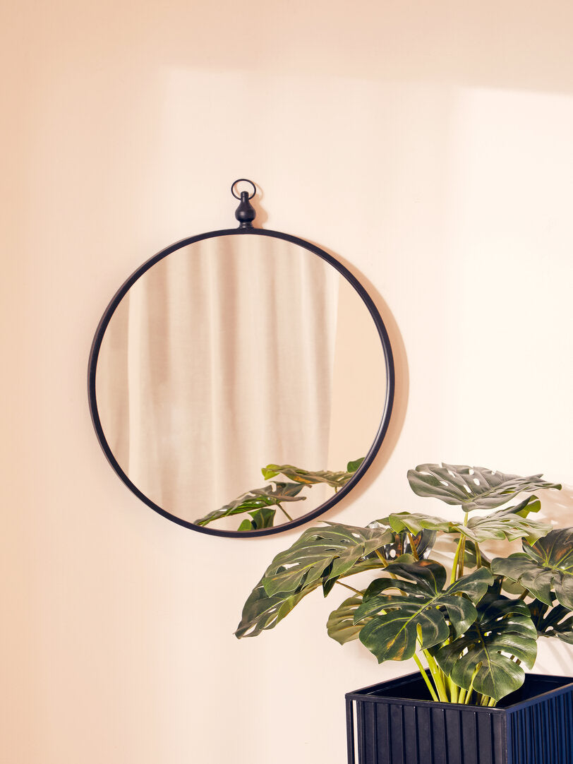 Vortex Black Wall Mirror With Circular Hook