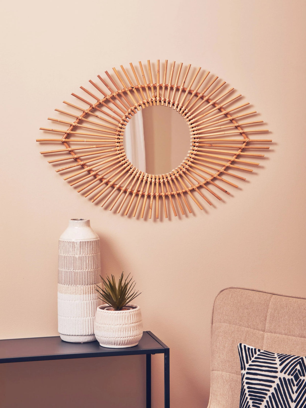 Rinjani Natural Rattan Eye Shape Wall Mirror
