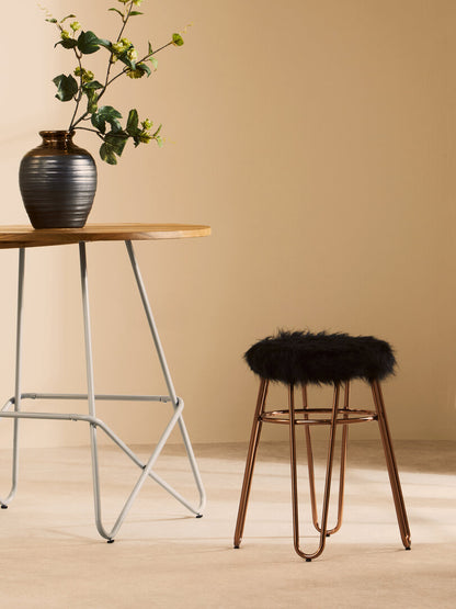 Zone Faux Fur Rose Gold Finish Stool