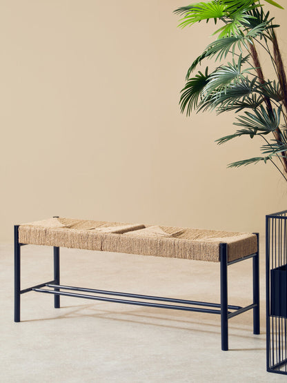 Nautic Natural Rope and Black Wood Large Bench