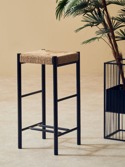 Nautic Natural Rope and Black Wood Bar Stool